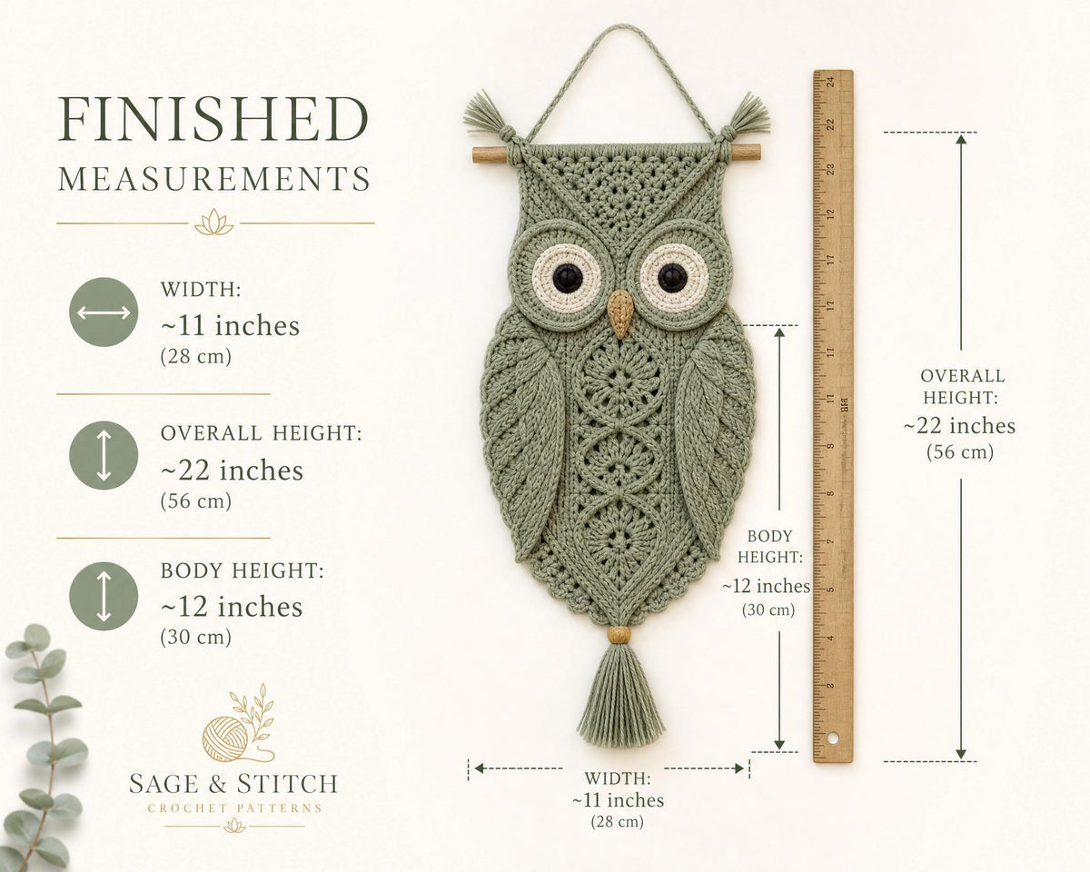 Crochet Owl Wall Hanging Pattern, Boho Nursery Decor, Woodland Art PDF (Digital Download)