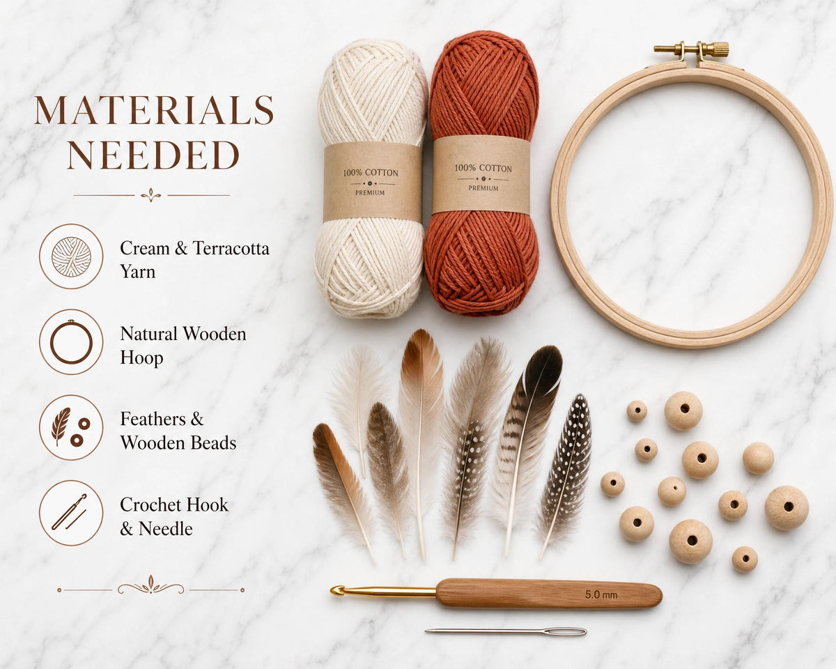 Boho Crochet Dream Catcher Pattern, Large Lace Doily Dreamcatcher PDF, Wooden Hoop Wall Decor, Terracotta Cream + 60 Macrame Knot Patterns