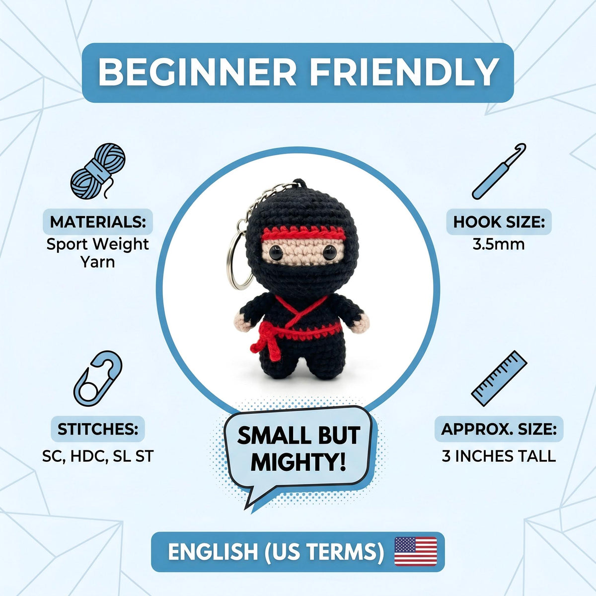 Tiny Ninja Crochet Keychain Pattern – Beginner Amigurumi PDF (Instant Download)