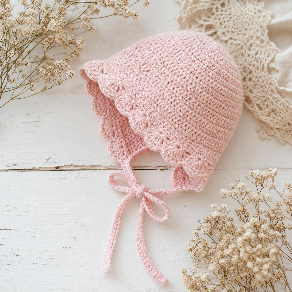 Crochet Baby Bonnet Pattern, Scallop Sun Hat, Newborn Crochet PDF (Instant Download)