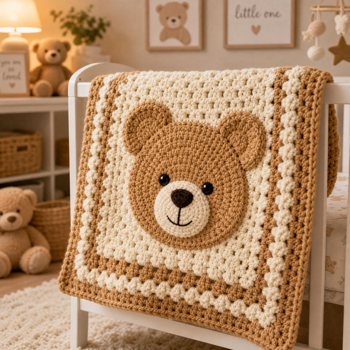 Teddy Bear Crochet Blanket Pattern | Chunky 3D Bear Applique, Baby Afghan (PDF Download)