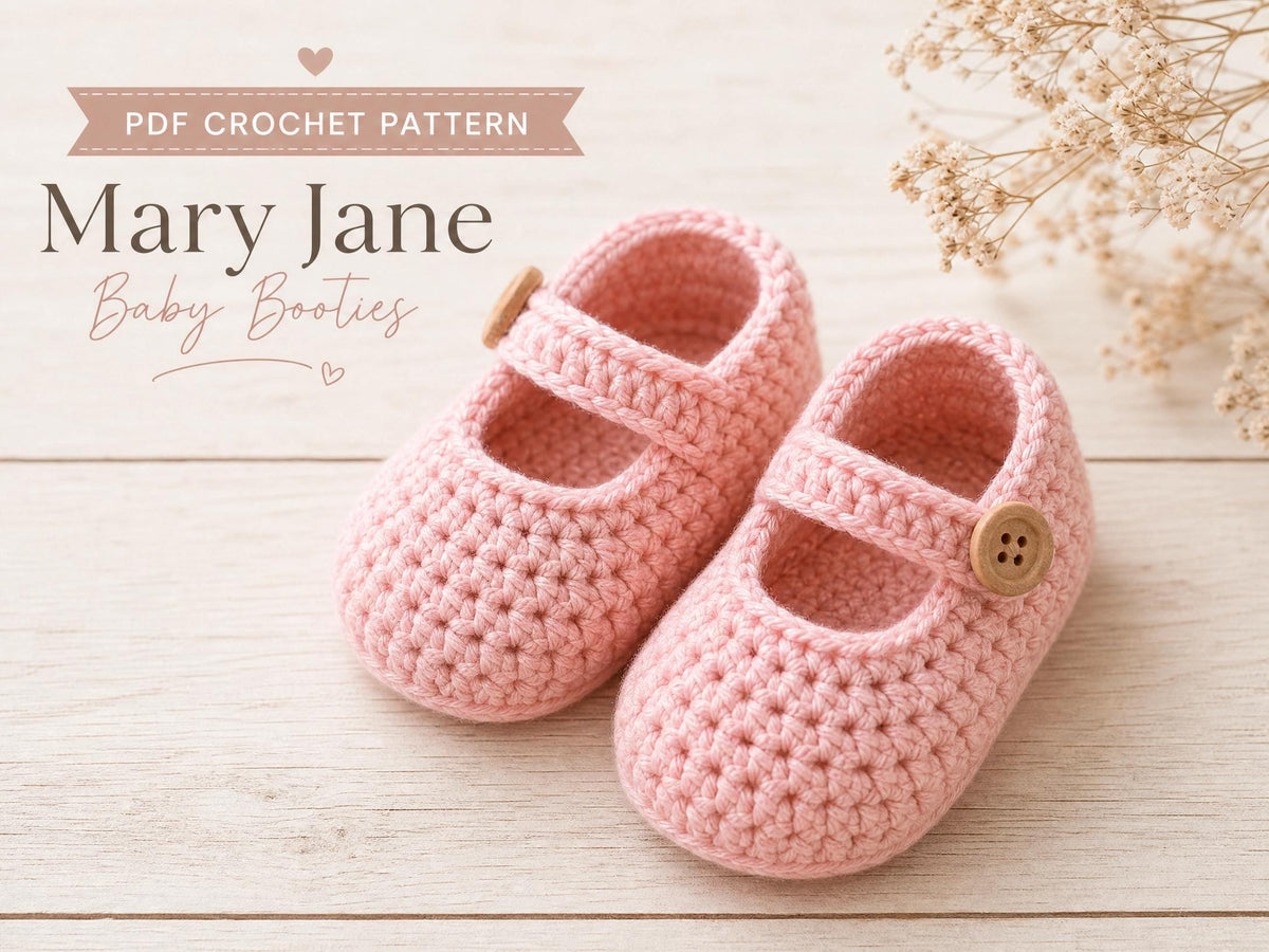 Easy Crochet Mary Jane Baby Booties Pattern – Beginner Friendly PDF (Instant Download)