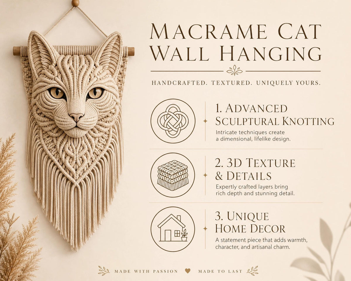 Advanced Macramé Cat Wall Hanging Pattern | Boho Fiber Art (PDF Download)