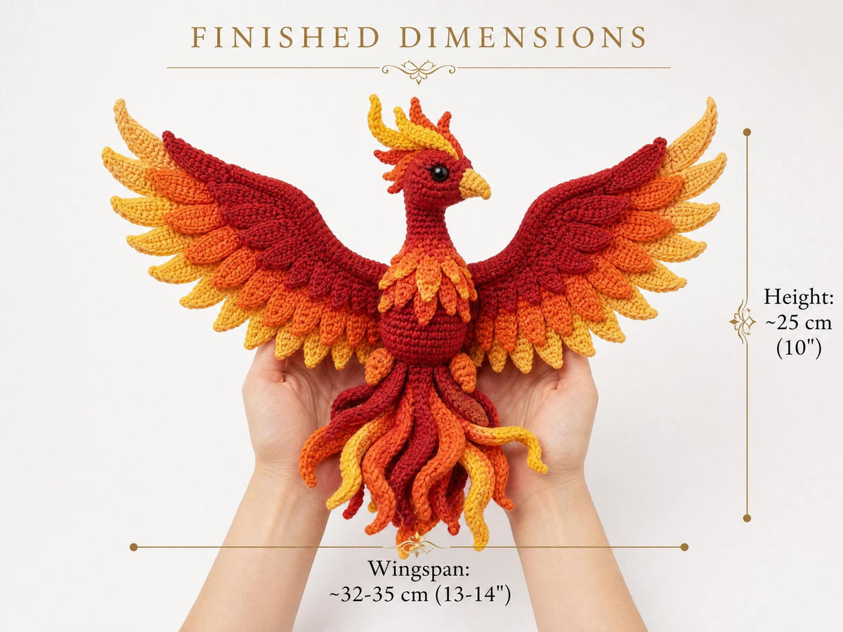 Phoenix Rising Amigurumi Crochet Pattern | Posable Firebird, Gradient Feathers (Digital Download)