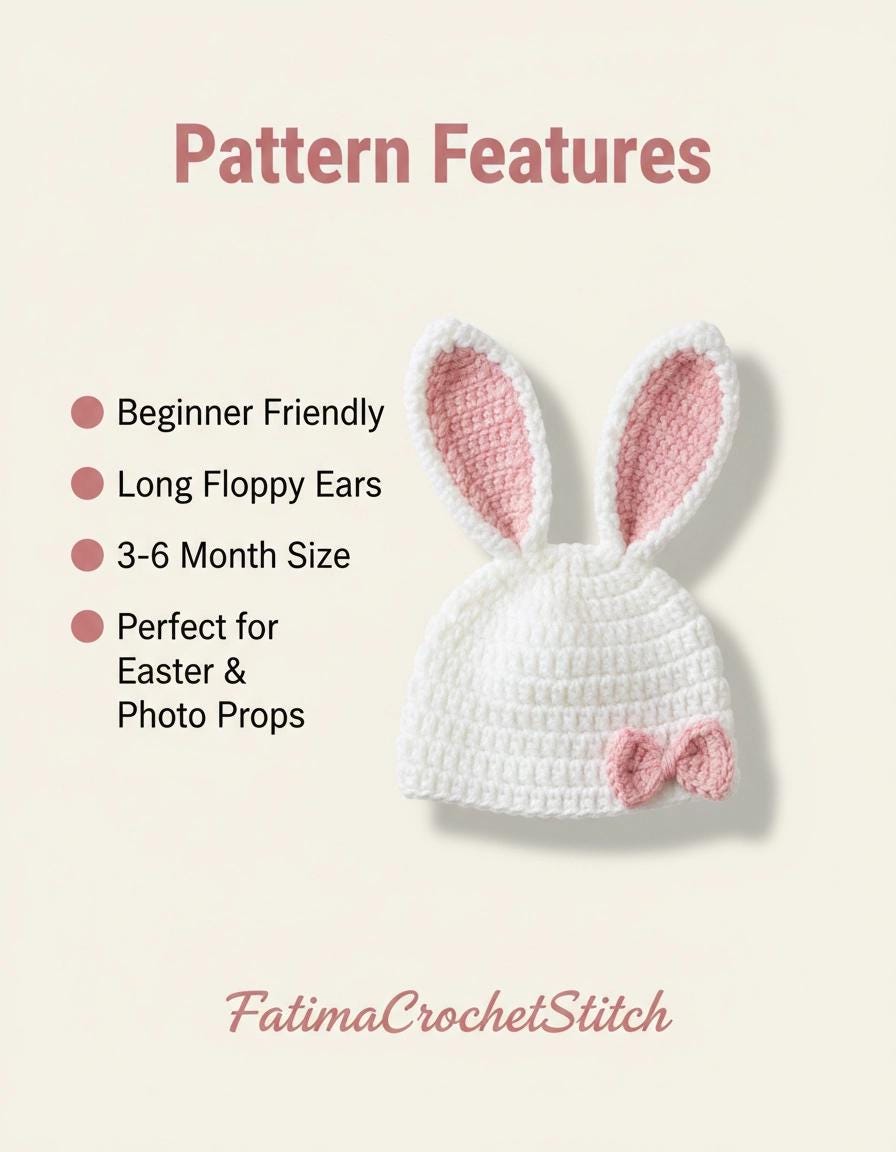 Floppy Bunny Ears Crochet Hat Pattern | Beginner Friendly Baby Photo Prop (PDF Download)