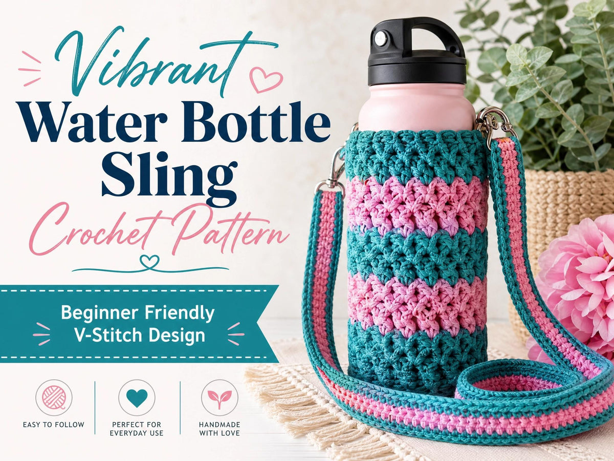 Vibrant Water Bottle Sling Crochet Pattern | Beginner Friendly V-Stitch Carrier (PDF Download)