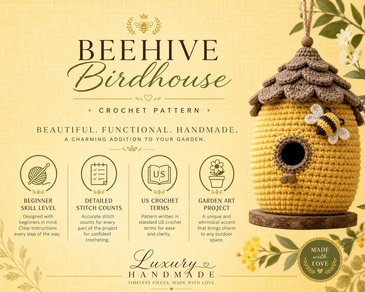 Crochet Beehive Birdhouse Pattern, Hanging Garden Decor, Beginner Amigurumi, Daisy Flower Craft (PDF Download)