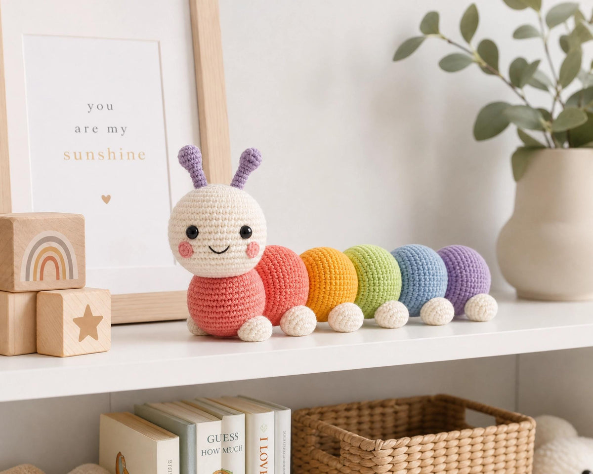 Amigurumi Caterpillar Crochet Pattern, Beginner Rainbow Bug Toy (PDF Download)