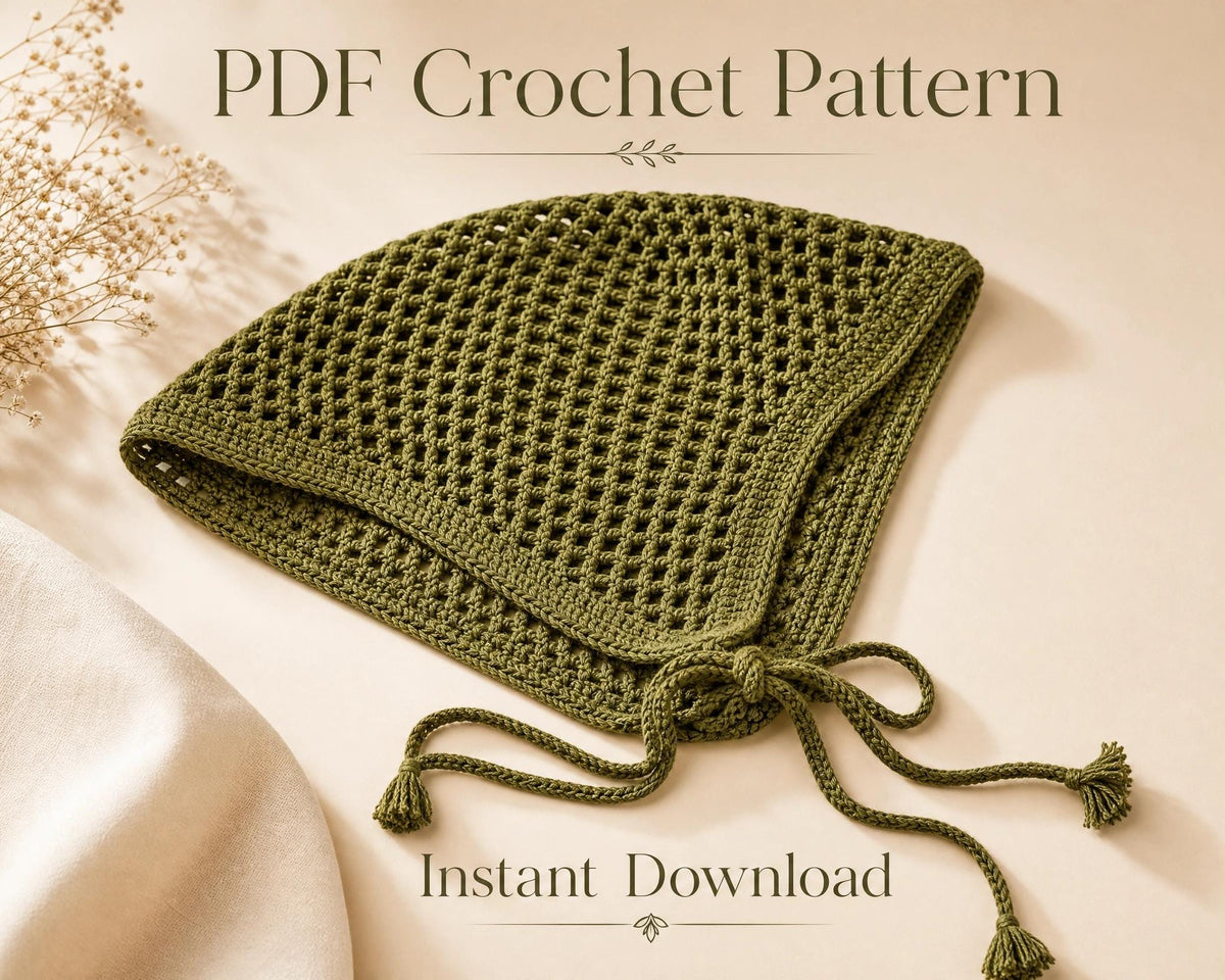 Boho Crochet Head Scarf Pattern PDF | Easy Mesh Bandana Pattern | Chunky Yarn Triangle Scarf | Instant Download