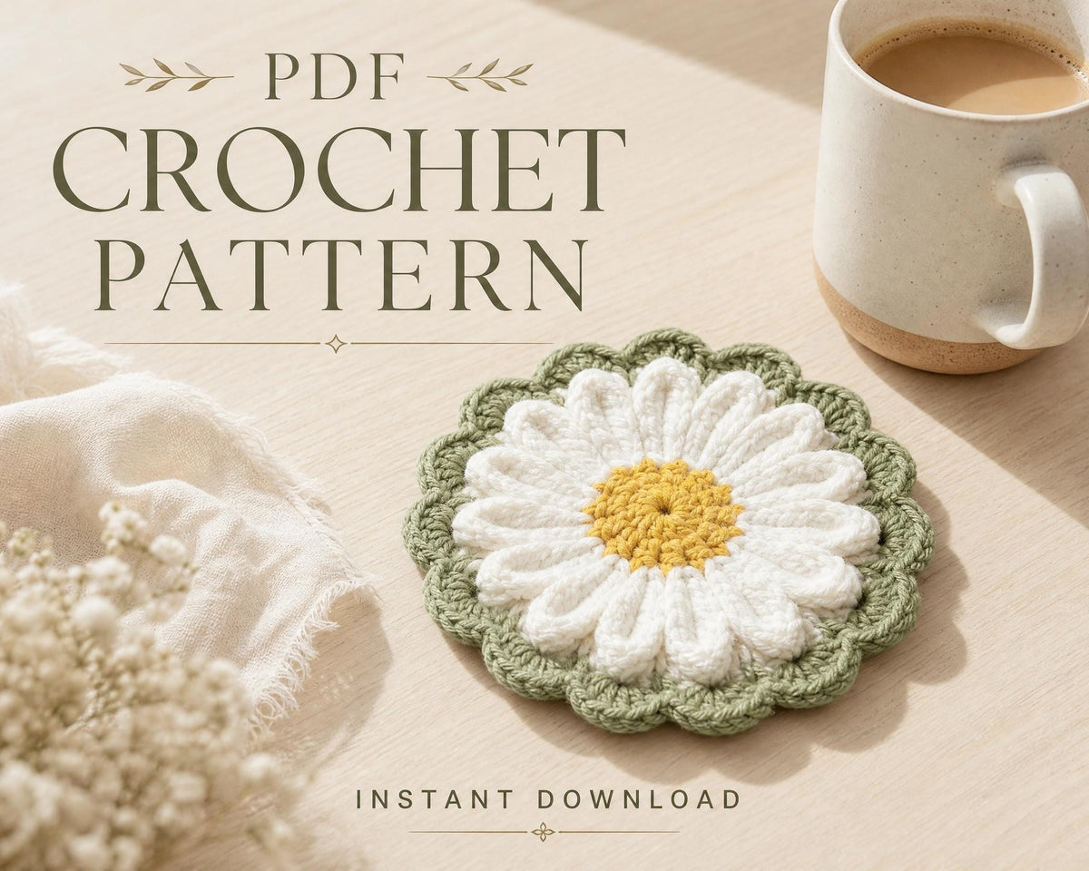 Daisy Coaster Crochet Pattern – Beginner Flower Coaster PDF (Instant Download)