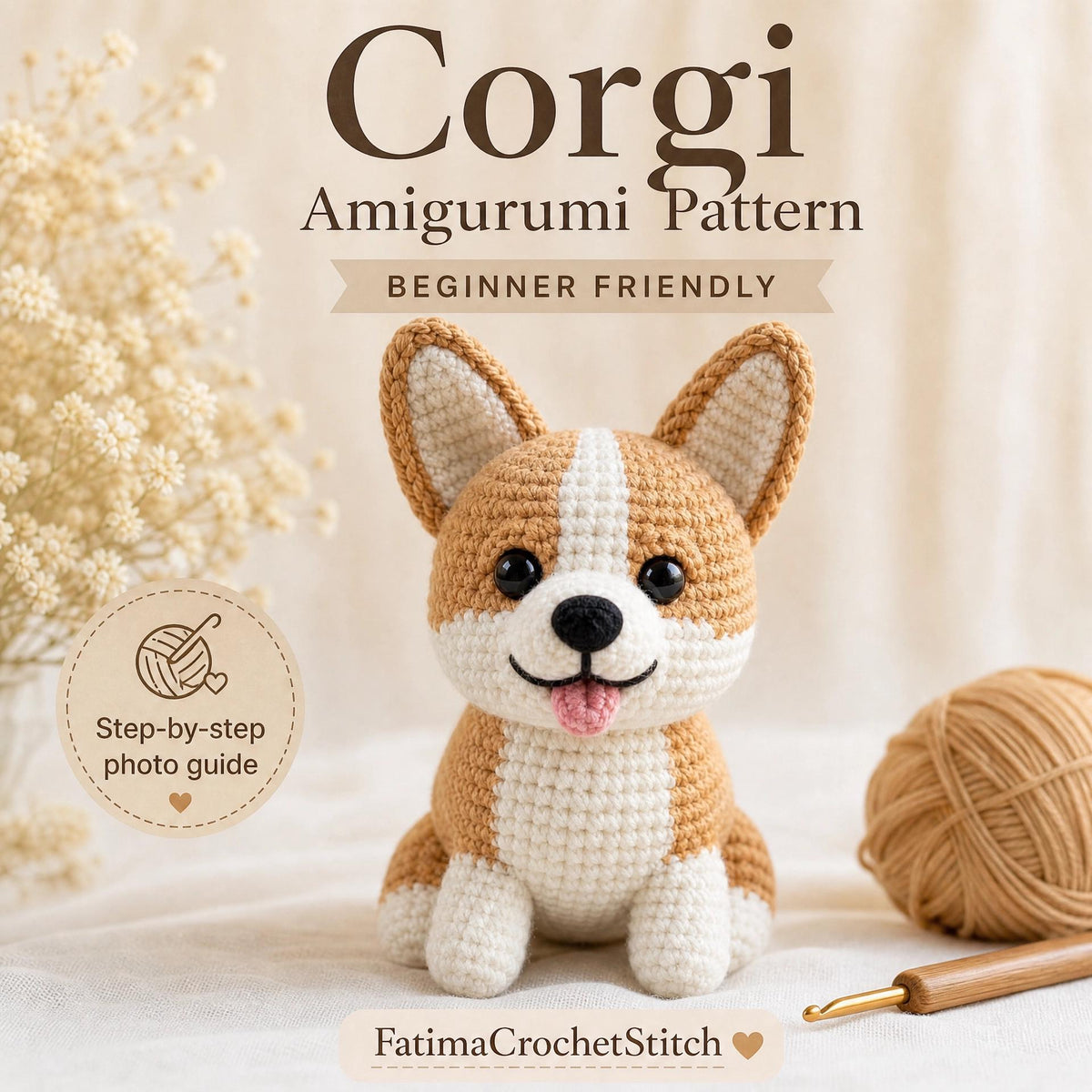 Beginner Friendly Corgi Amigurumi Crochet Pattern, Dog Tutorial (PDF Download)