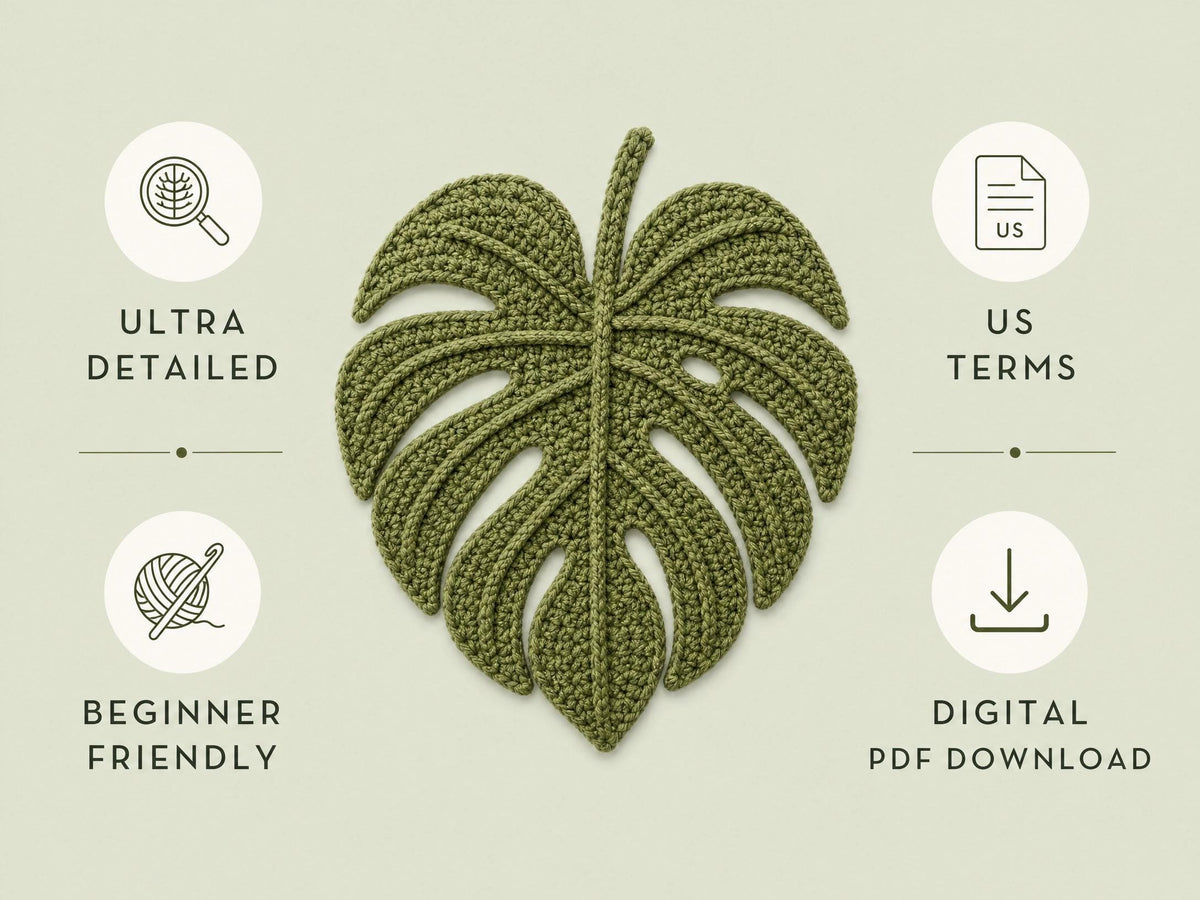 Monstera Leaf Crochet Pattern | Wall Hanging PDF | Beginner Friendly | Boho Decor | Instant Download + VIDEO
