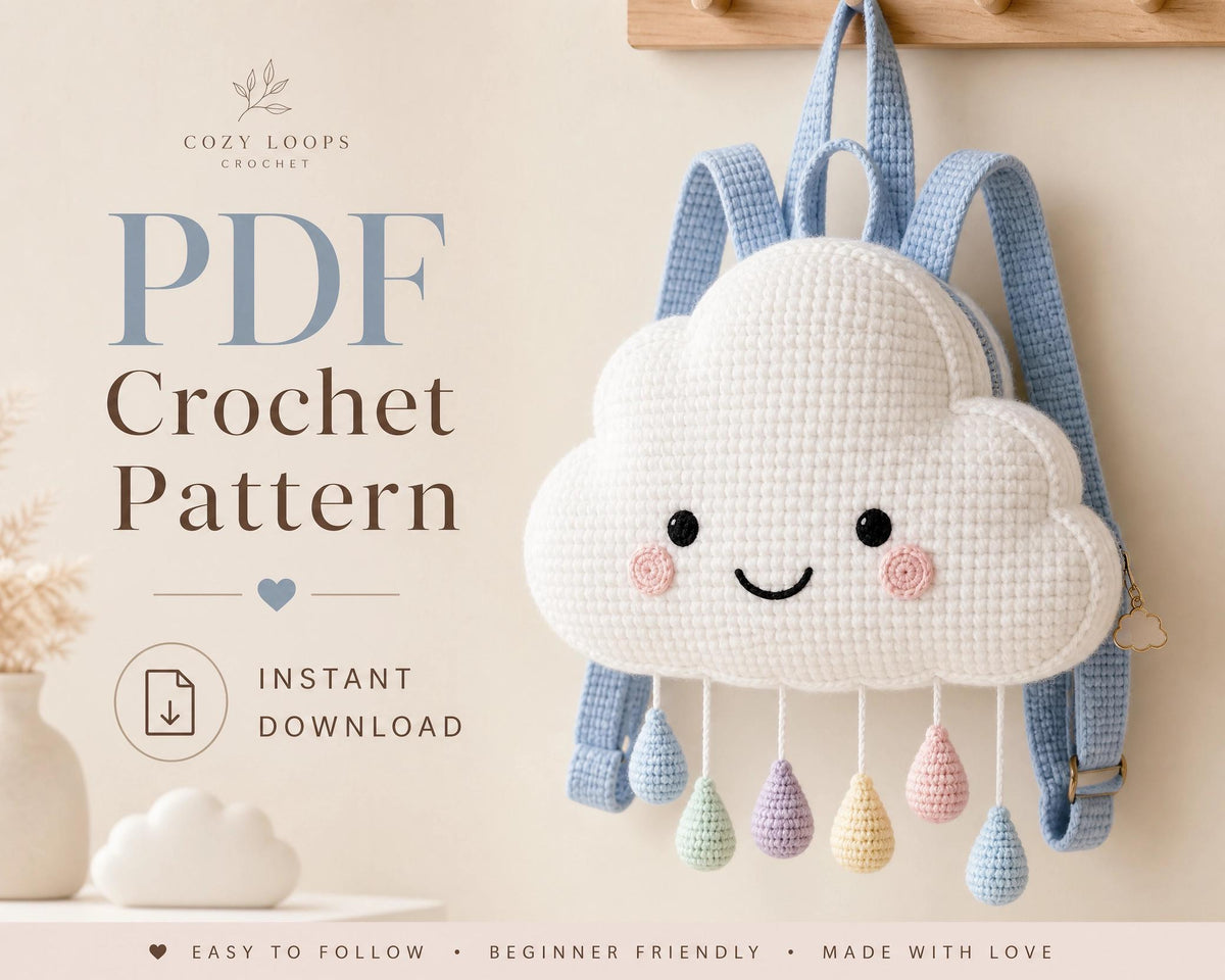 Crochet Cloud Backpack Pattern, Amigurumi Rainbow Bag PDF, Kids Rucksack Tutorial (Digital Download)