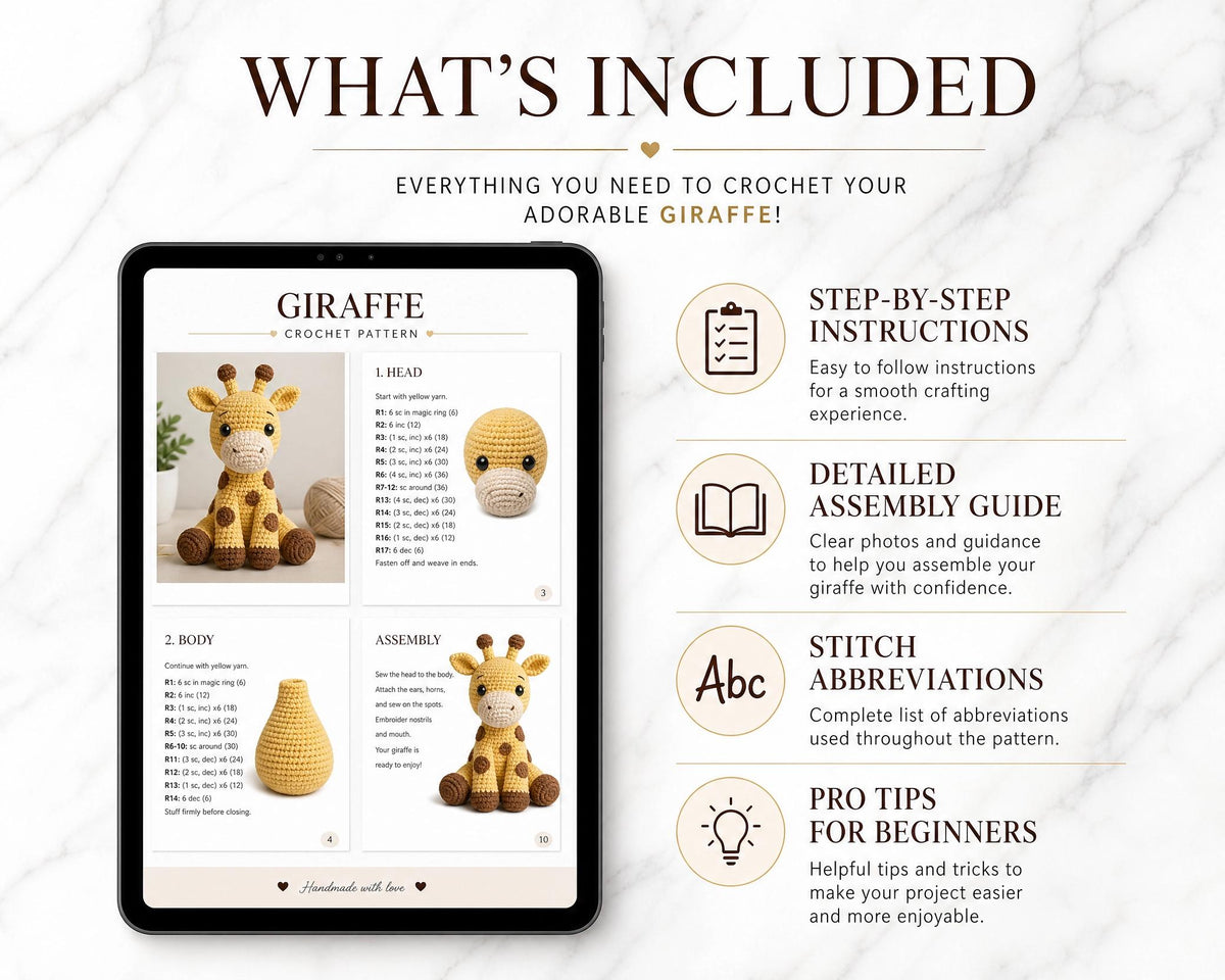 Chubby Giraffe Crochet Pattern | Beginner Amigurumi Plush Tutorial (PDF Download)