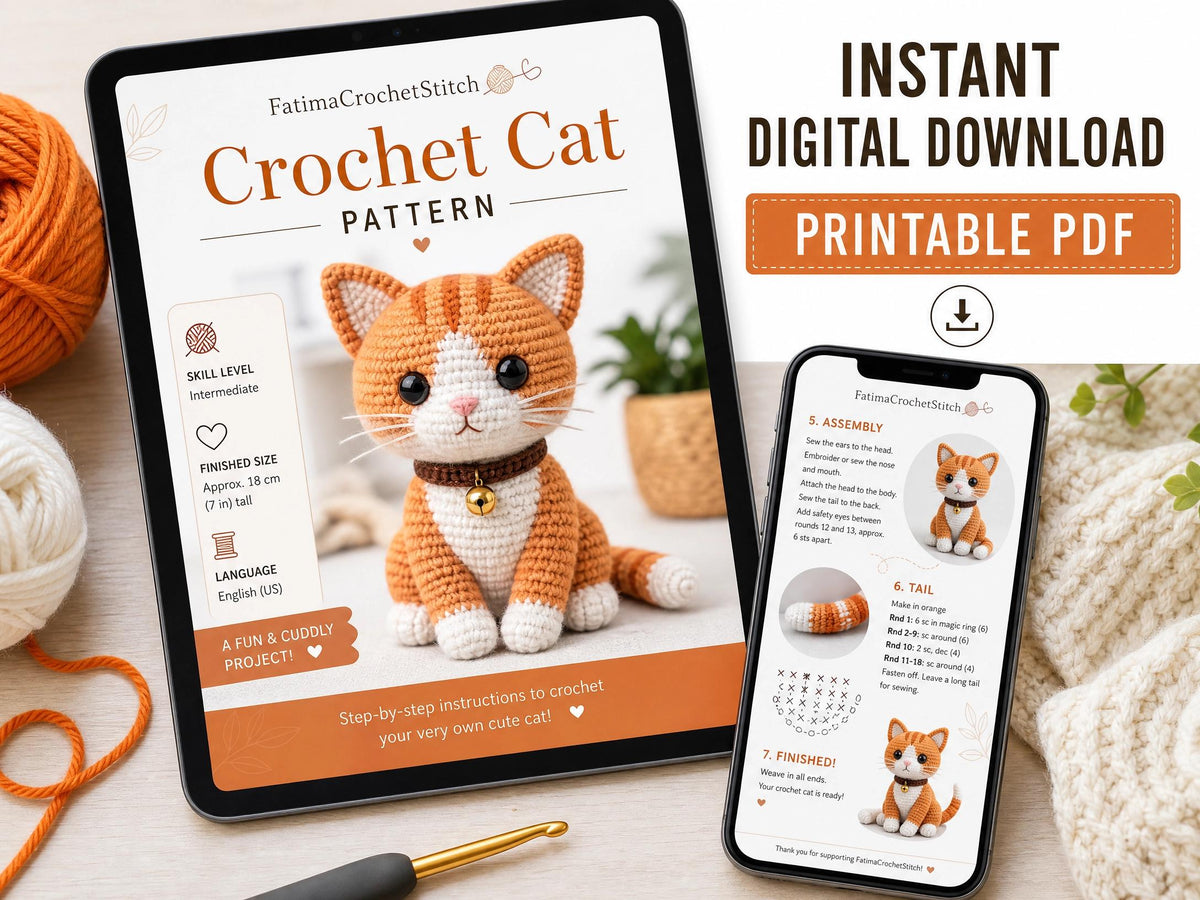 Crochet Orange Cat Keychain Pattern | Beginner Amigurumi PDF Download