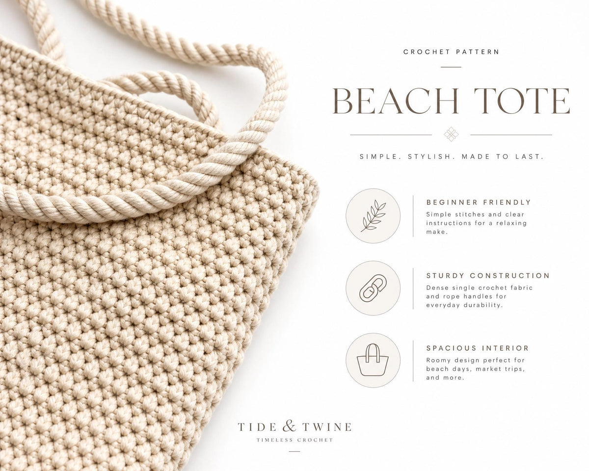Striped Crochet Beach Tote Bag Pattern, Beginner Friendly Market Bag (PDF)
