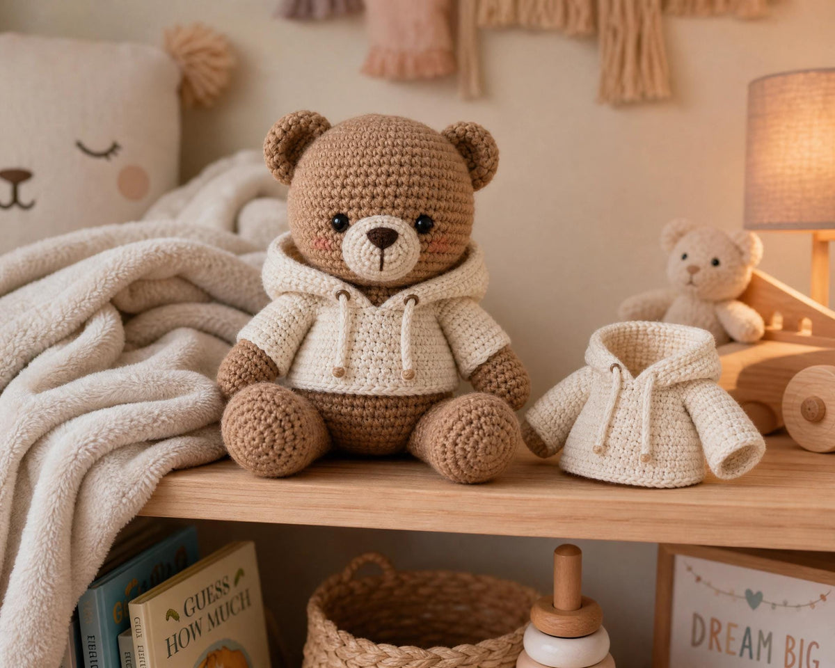 Crochet Teddy Bear Pattern, Removable Hoodie Amigurumi Plushie PDF (Instant Download)