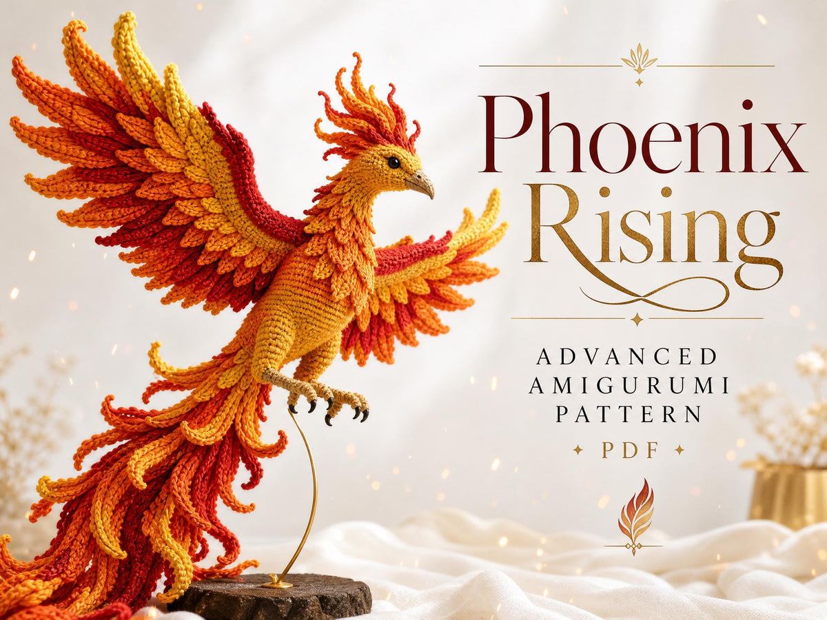 Phoenix Rising Amigurumi Crochet Pattern | Posable Firebird, Gradient Feathers (Digital Download)