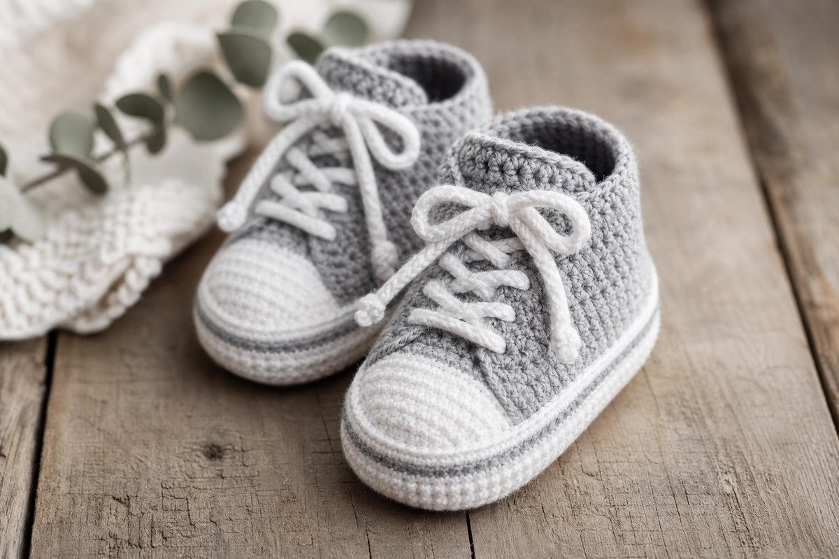 Crochet Sneaker Booties Pattern | High-Top Baby Shoes PDF (Instant Download)