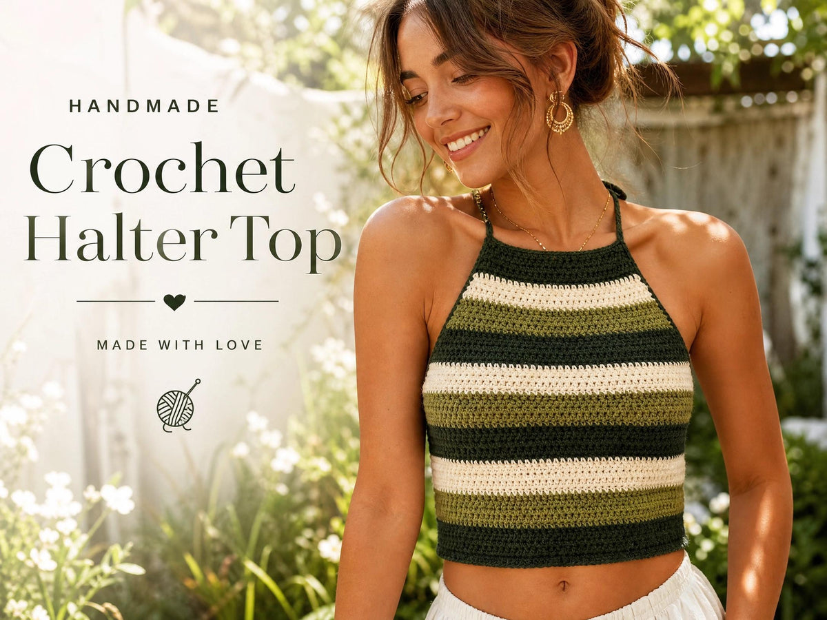 Striped Halter Crop Top Crochet Pattern - Beginner Friendly PDF