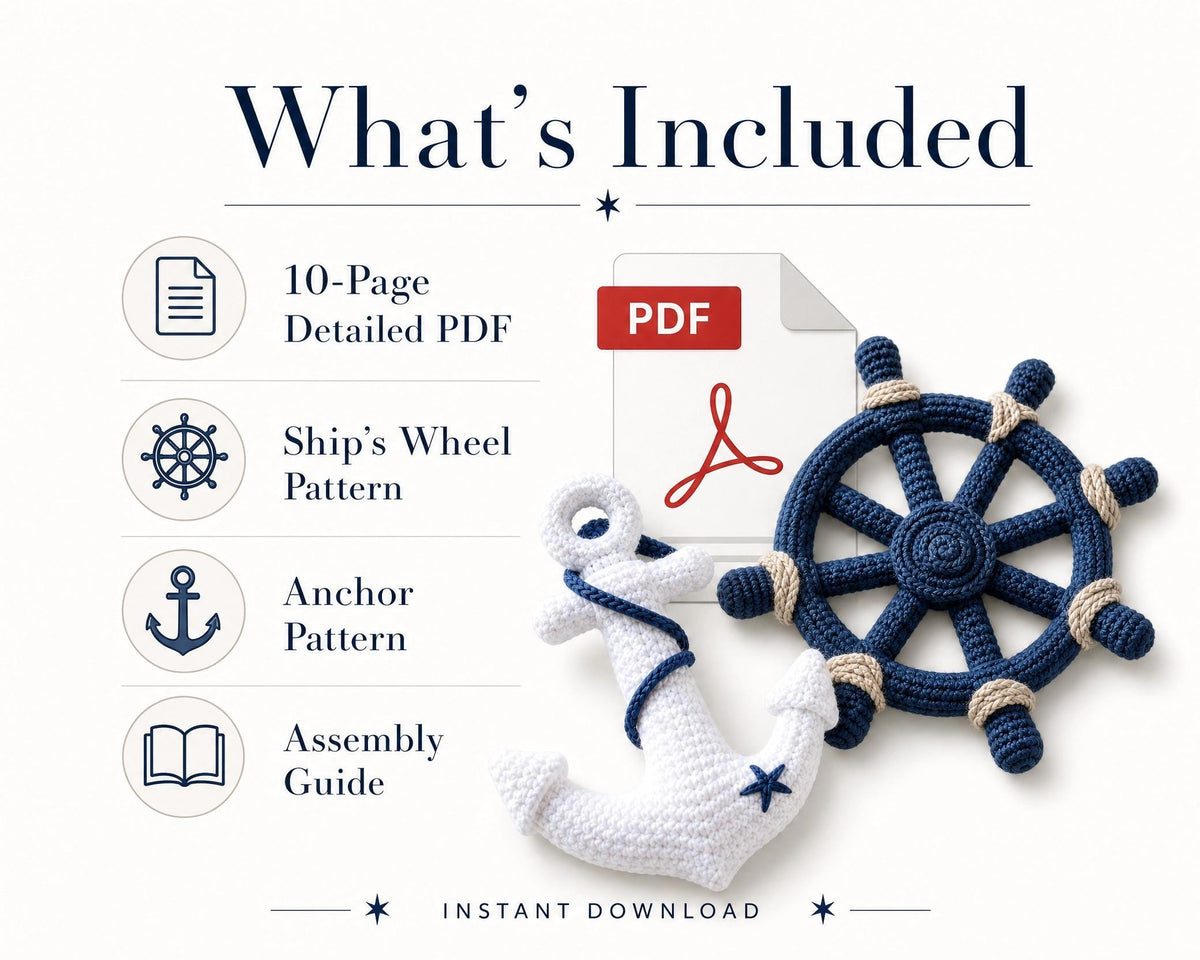 Nautical Crochet Pattern Set, Ship Wheel Anchor Decor, Beginner Friendly PDF (Instant Download)
