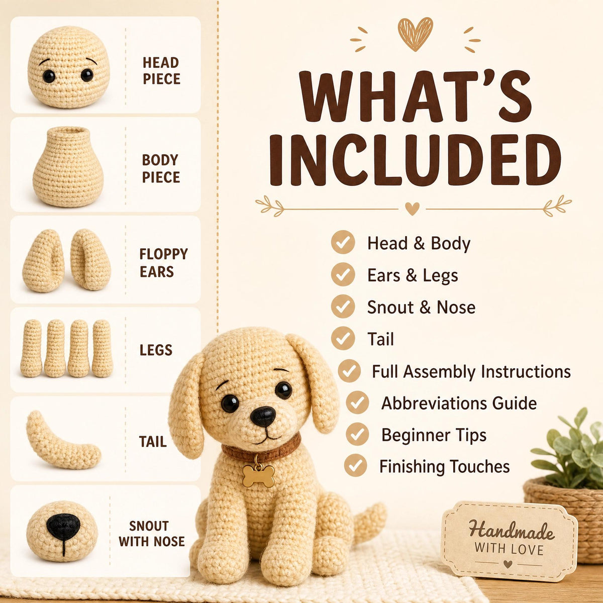 Golden Retriever Puppy Amigurumi Crochet Pattern | Beginner Friendly (PDF Download)