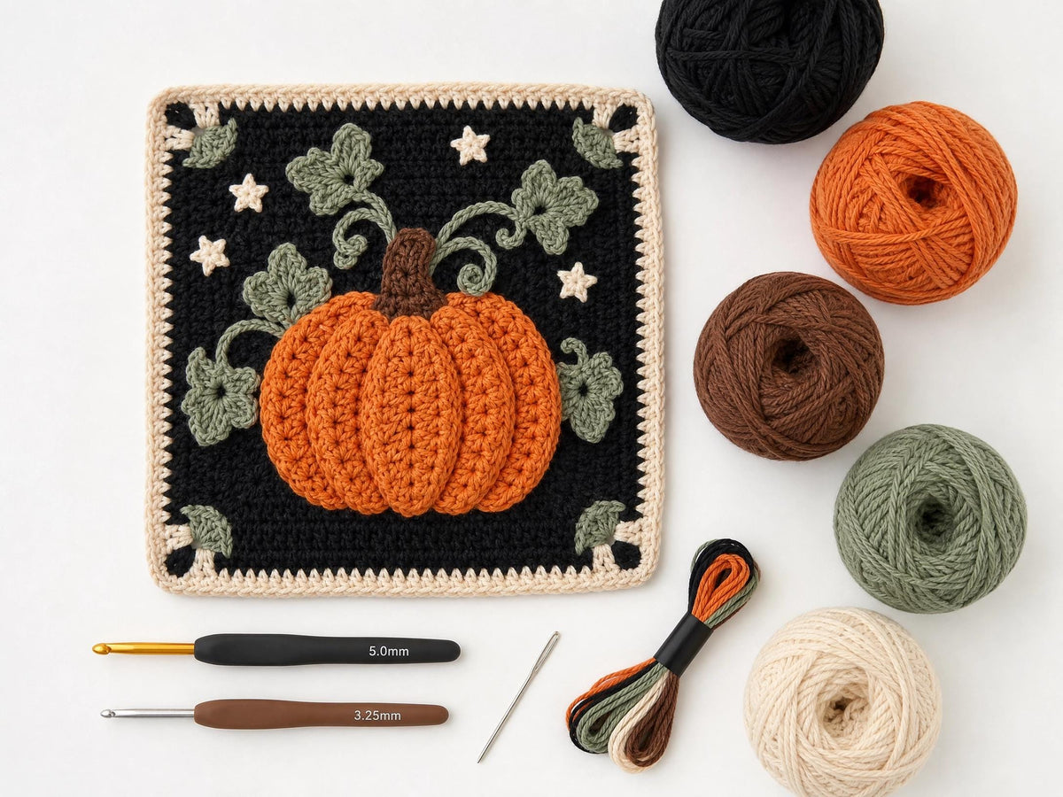Midnight Pumpkin Patch Crochet Square Pattern | Beginner Friendly Fall Decor (PDF Download)