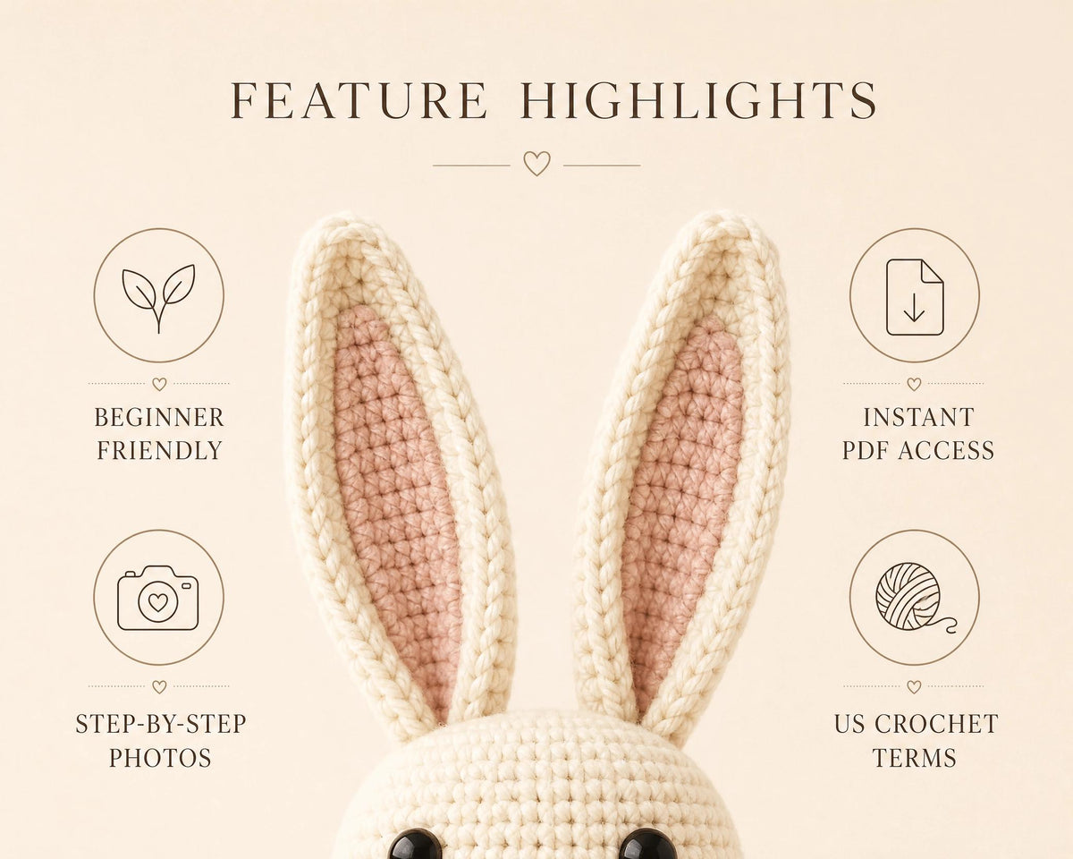 Floppy Eared Bunny Crochet Pattern - Beginner Amigurumi PDF - Instant Download Toy Animal Pattern