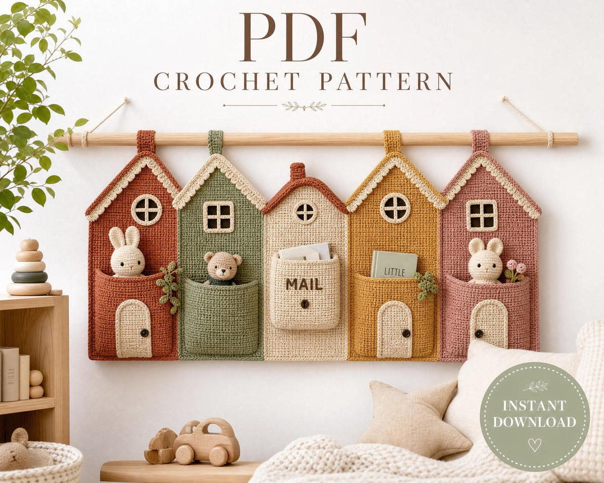 Cottage Row Crochet Wall Organizer Pattern | Village House Pockets (Digital PDF)