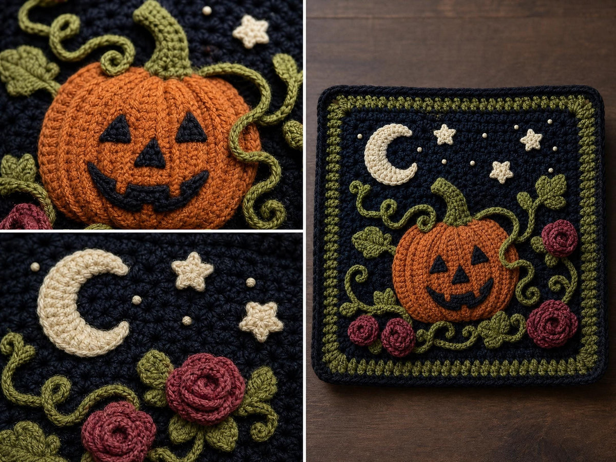 Midnight Pumpkin Patch Crochet Square Pattern | Beginner Friendly Fall Decor (PDF Download)