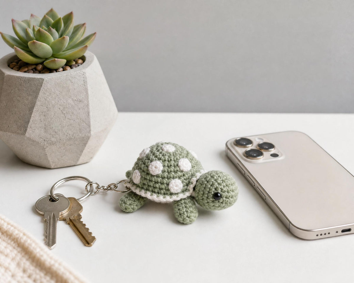No Sew Mini Turtle Crochet Pattern PDF | Amigurumi Keychain | Velvet Yarn Plushie | Instant Download