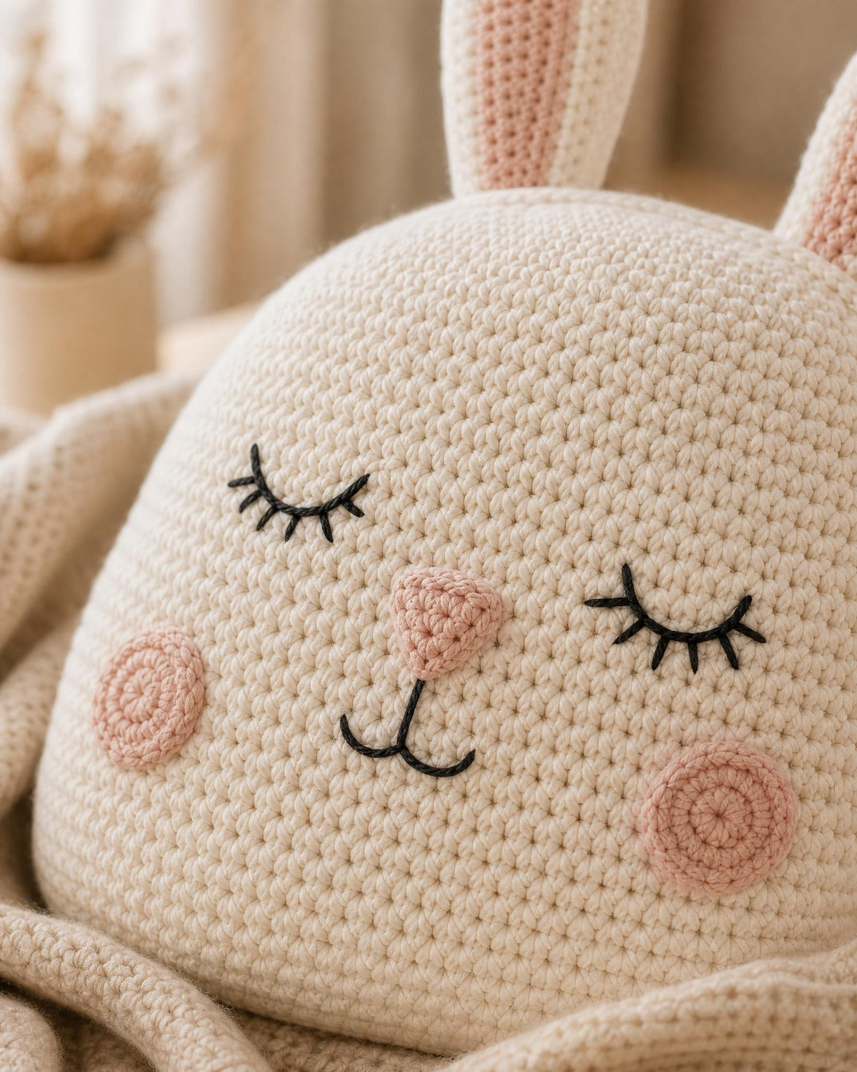 Sleepy Bunny Cushion Crochet Pattern, Beginner Pillow Decor (PDF Download)