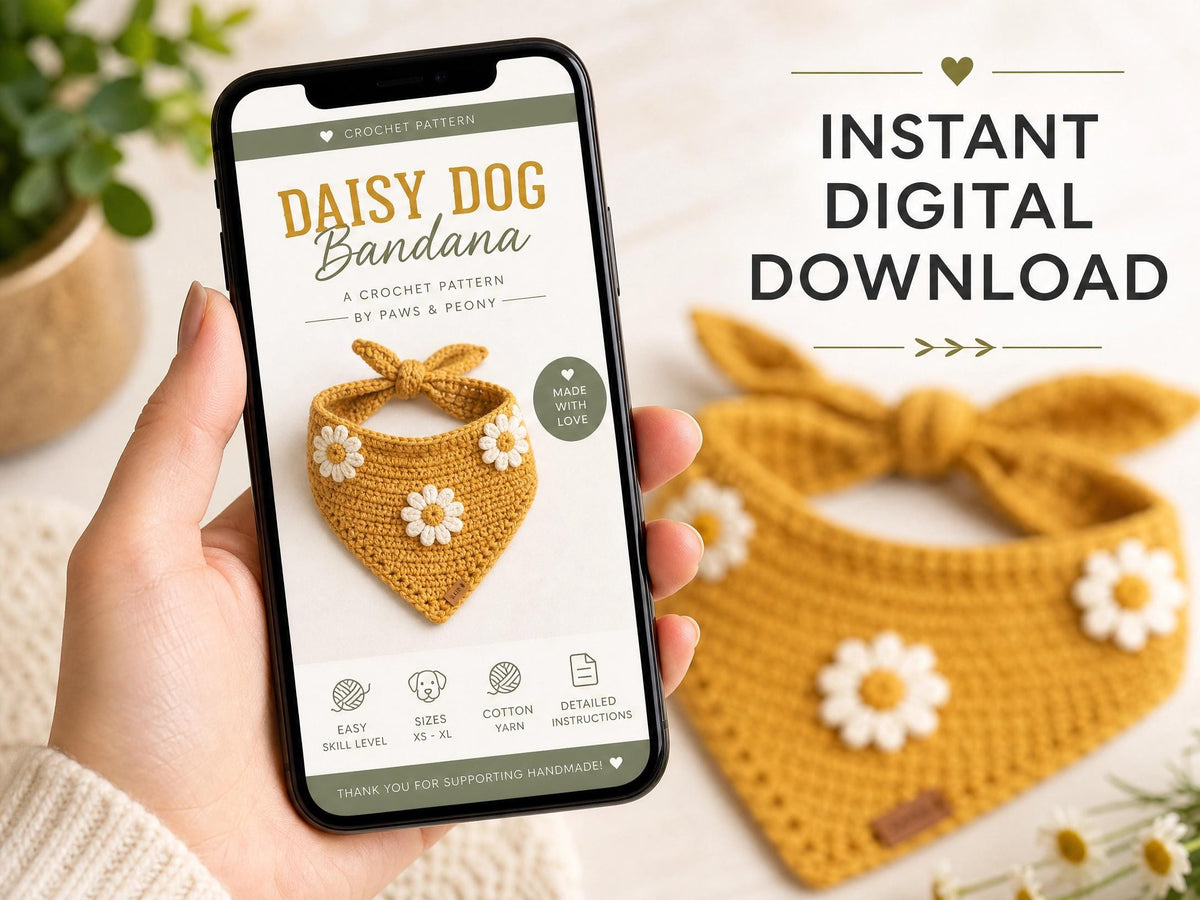 Daisy Dog Bandana Crochet Pattern – Adjustable Pet Accessory PDF (Digital Download)