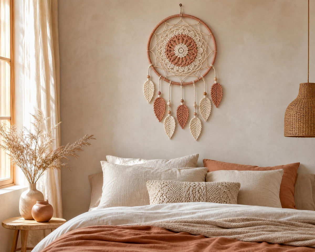 Boho Crochet Dream Catcher Pattern, Large Lace Doily Dreamcatcher PDF, Wooden Hoop Wall Decor, Terracotta Cream + 60 Macrame Knot Patterns