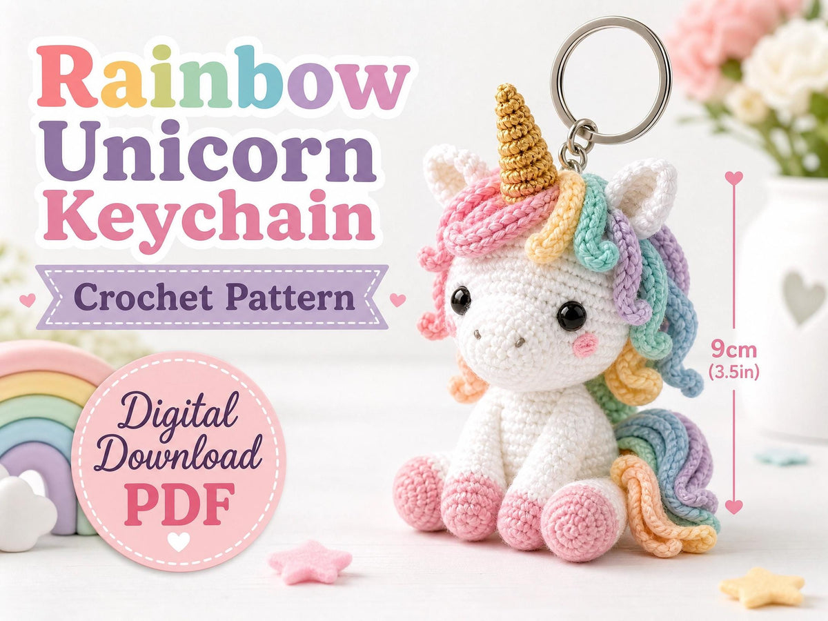 Rainbow Unicorn Keychain Crochet Pattern - Amigurumi PDF - Beginner Friendly DIY Craft - Instant Download