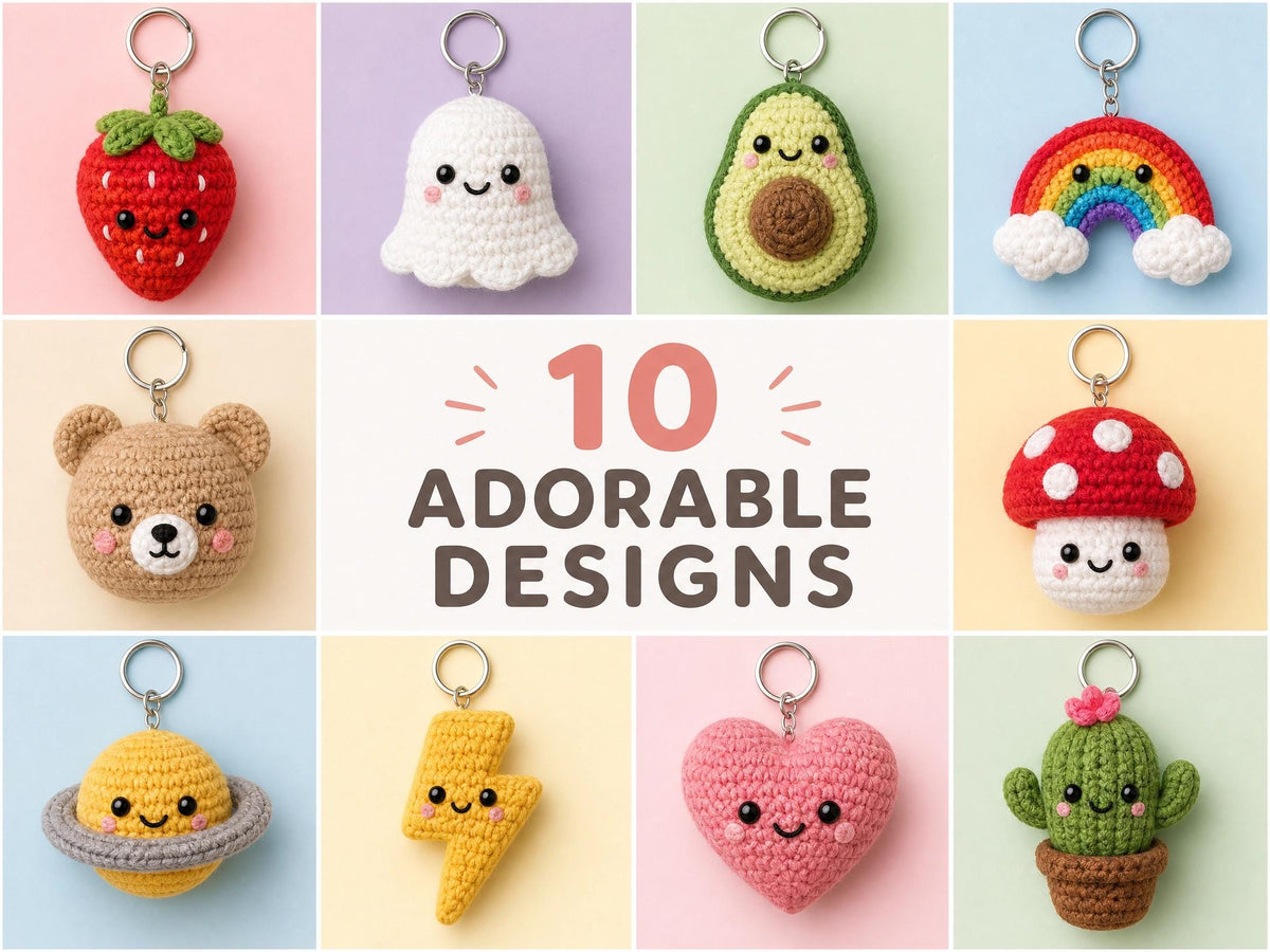 10-in-1 Mini Amigurumi Keychain Crochet Pattern Bundle | Beginner Friendly PDF Download