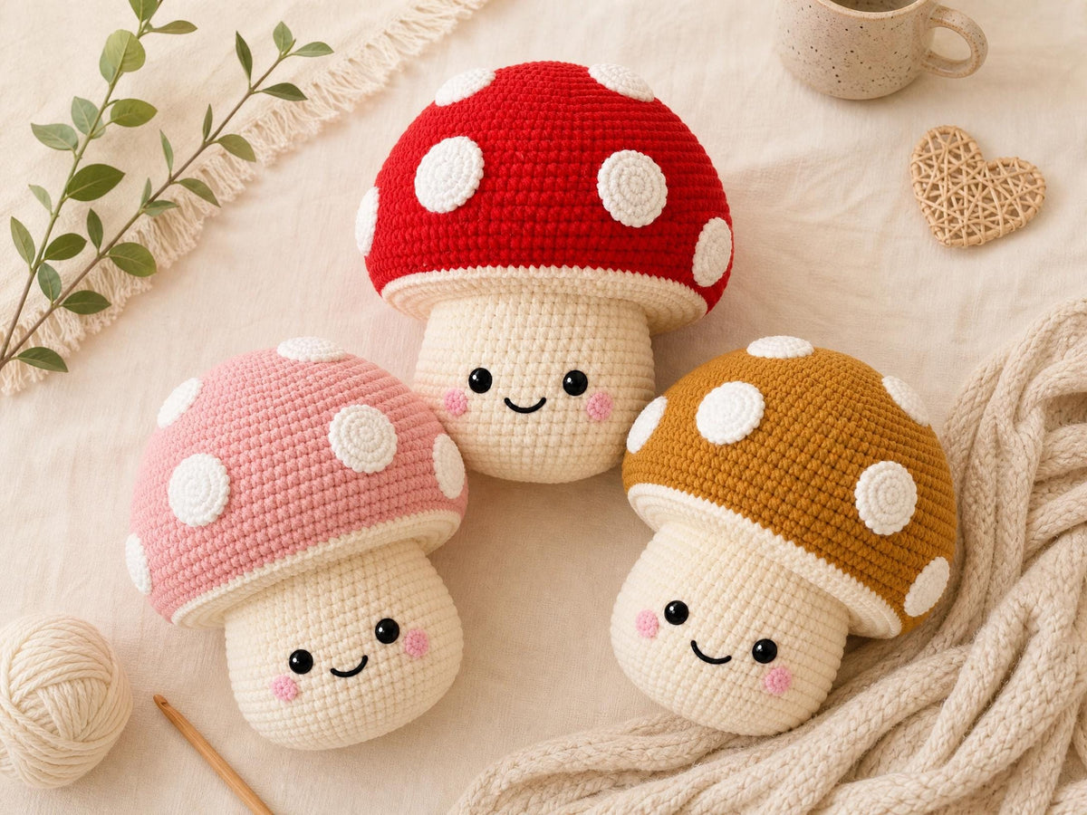 Cozy Mushroom Pillow Crochet Pattern | Amigurumi Home Decor | Beginner Friendly | Instant Download PDF