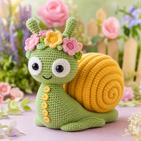 Fiona Flower Snail Amigurumi Crochet Pattern – Beginner Whimsical Garden Toy (PDF Download)