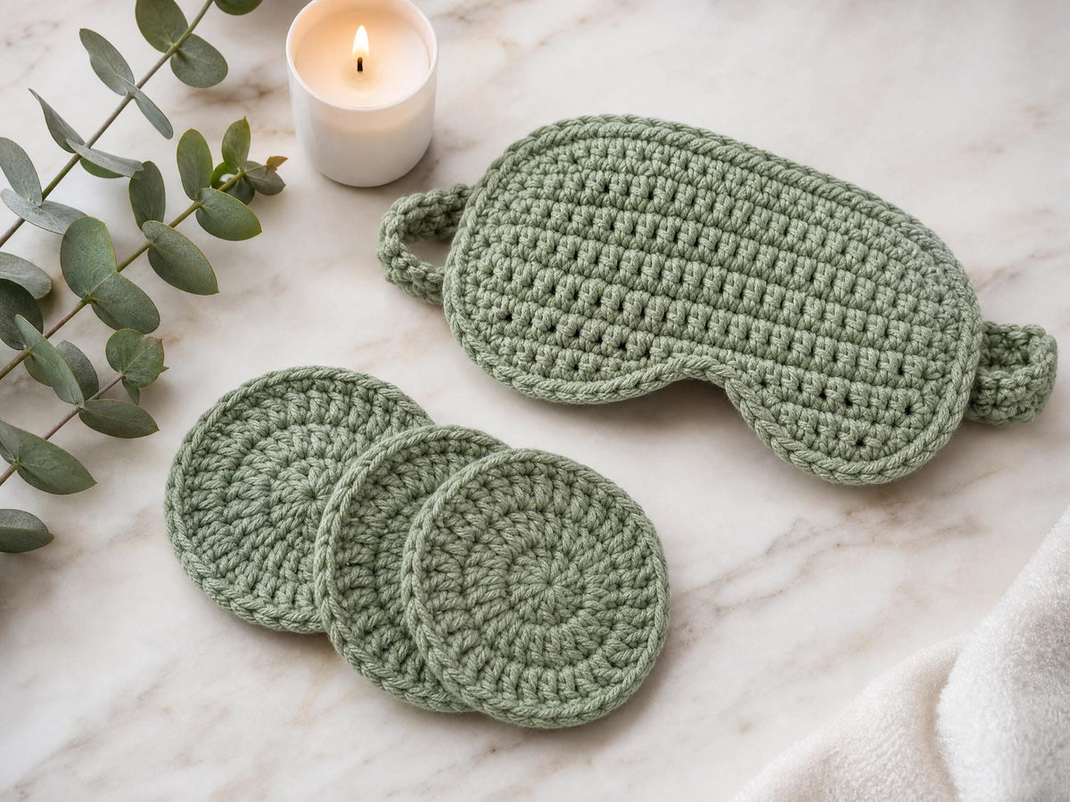 Crochet Spa Set Pattern | Sleep Mask, Face Scrubbies (PDF Download)