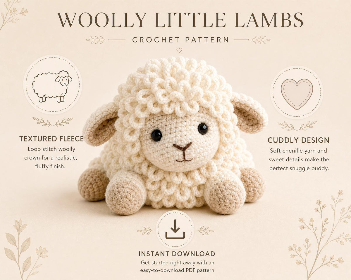 Woolly Little Lambs Crochet Pattern, Chenille Amigurumi Lamb, Advanced Beginner PDF