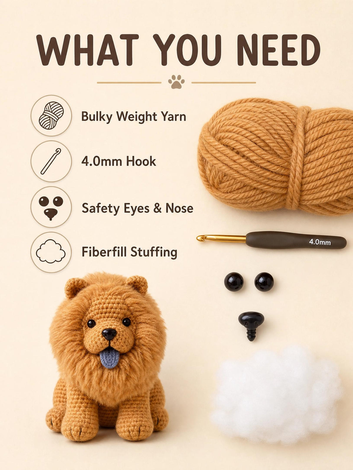 Chow Chow Amigurumi Crochet Pattern | Fluffy Dog Plushie Tutorial (PDF Download)