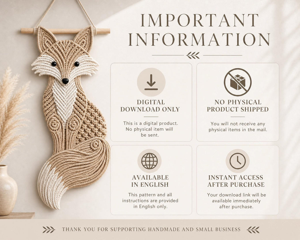Beginner Macrame Fox Wall Hanging Pattern, Boho Woodland Nursery Decor (PDF Download)