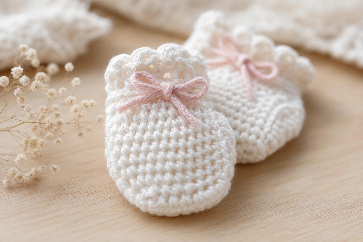 Lacy Newborn Mittens Crochet Pattern | Beginner Scalloped Cuff Baby Mitts (PDF Download)