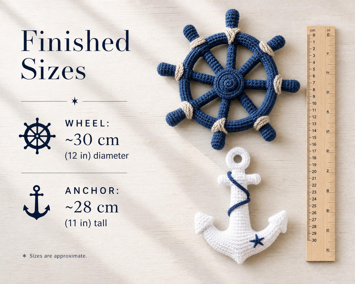 Nautical Crochet Pattern Set, Ship Wheel Anchor Decor, Beginner Friendly PDF (Instant Download)