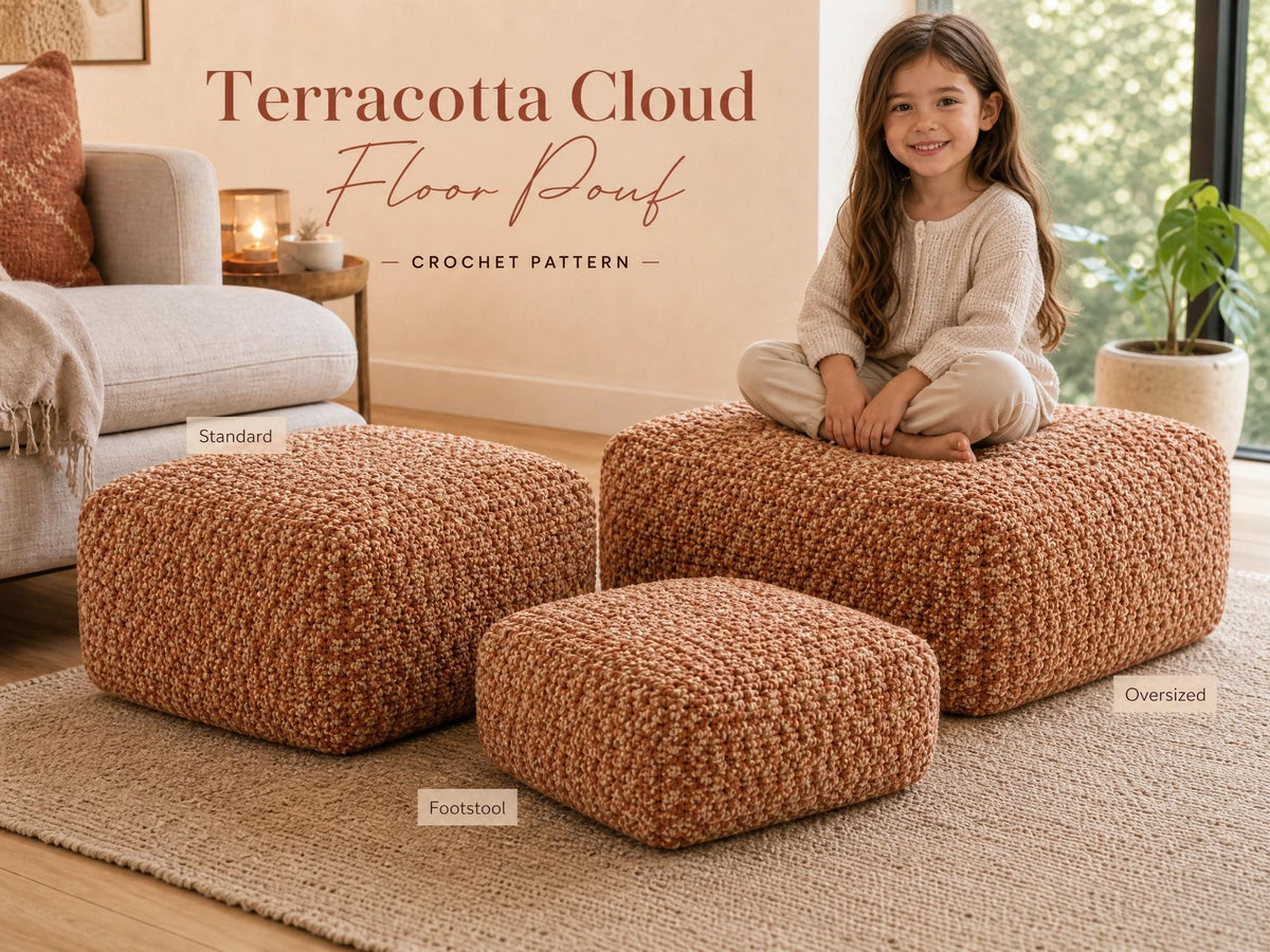 Terracotta Cloud Floor Pouf Crochet Pattern | Beginner Bouclé Home Decor (PDF Download)