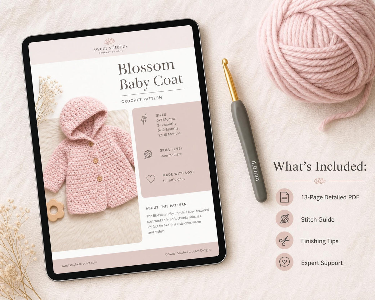 Blossom Baby Coat Crochet Pattern, Top-Down Raglan Cardigan, 6-12 Months (PDF Download)