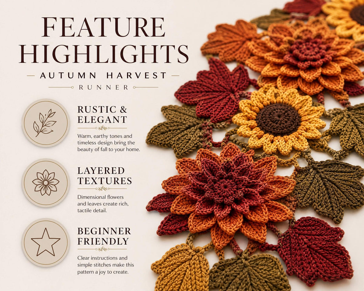 Autumn Harvest Table Runner Crochet Pattern | Beginner Friendly Motif | Fall Decor Thanksgiving Centerpiece