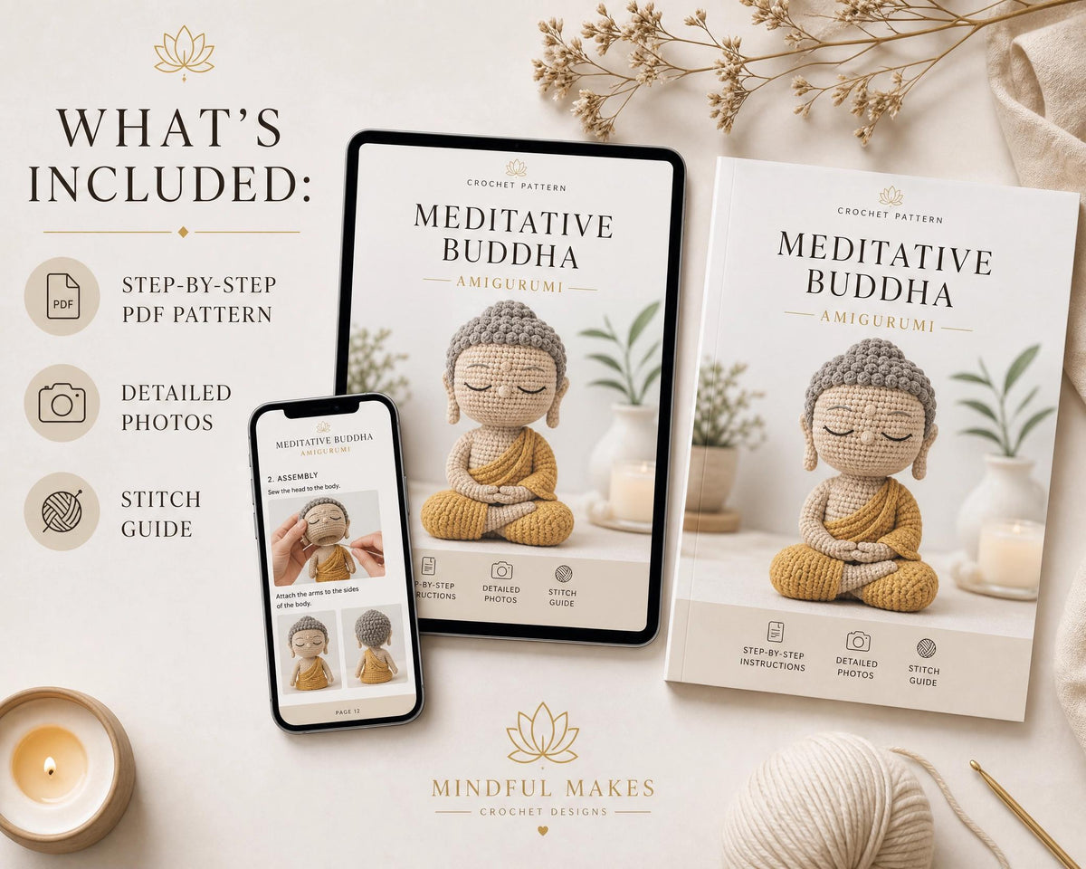 Meditative Buddha Amigurumi Crochet Pattern, Intermediate PDF, Zen Decor, Instant Download