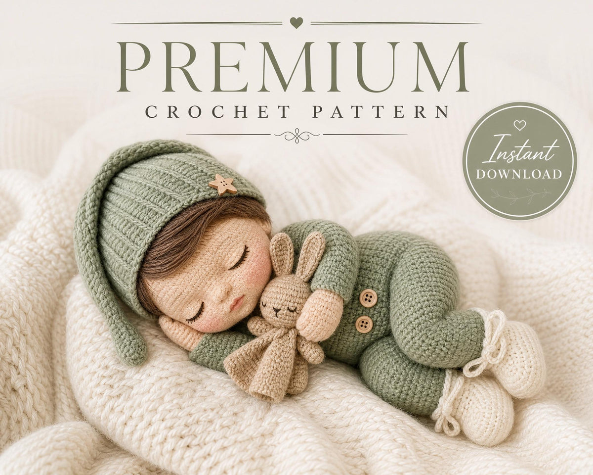 Amigurumi Baby Doll Crochet Pattern, Sleeping Doll, Removable Outfit, Bunny Lovey (DOCX Download)
