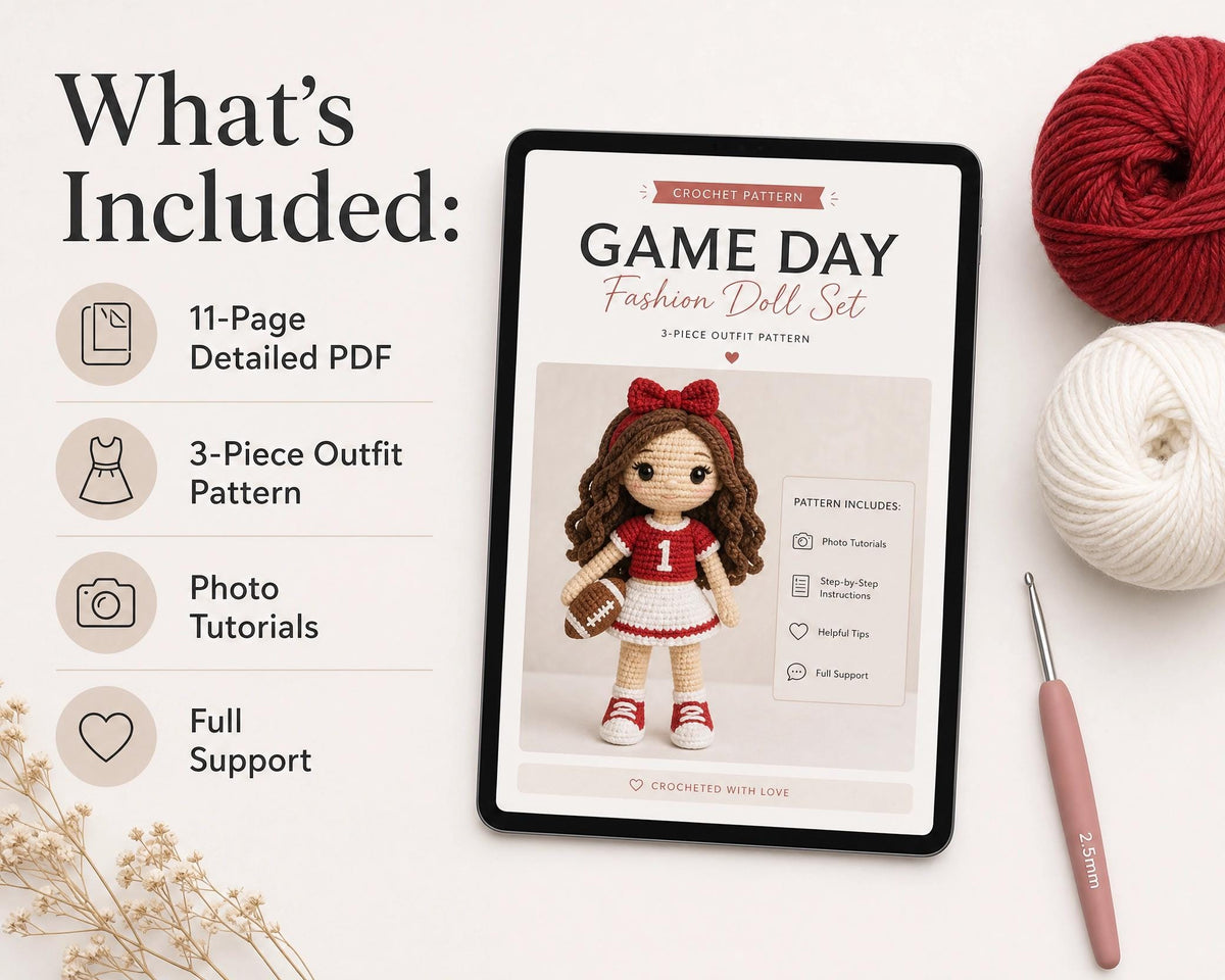 Crochet Doll Clothes Pattern, 11.5" Fashion Doll Game Day Outfit (PDF Download)